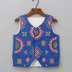 Hot Blue Embroidered Jacket With Kurta And Pyjama BOY Indian Ethnic Wear | Ethnic Sets