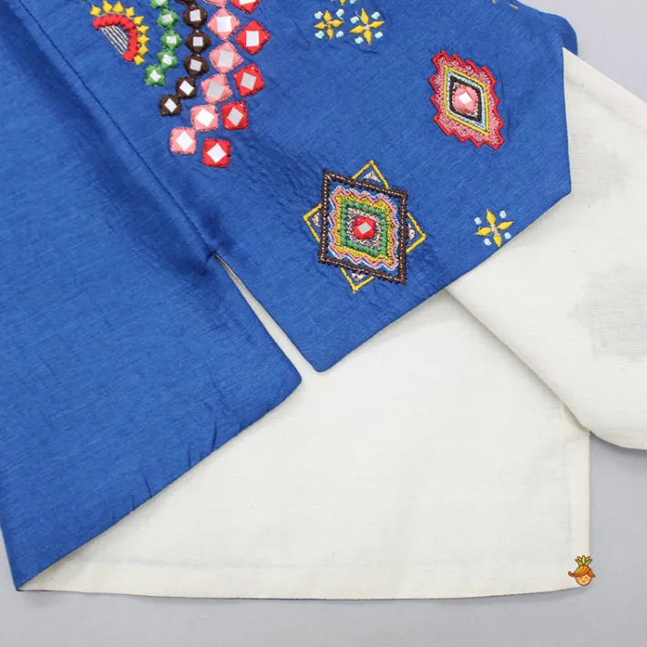 Hot Blue Embroidered Jacket With Kurta And Pyjama BOY Indian Ethnic Wear | Ethnic Sets