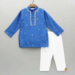 Sale Blue Embroidered Kurta And Pyjama BOY Indian Ethnic Wear | Ethnic Sets