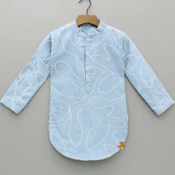 Online Blue Embroidered Kurta And Off White Pant BOY Indian Ethnic Wear | Ethnic Sets