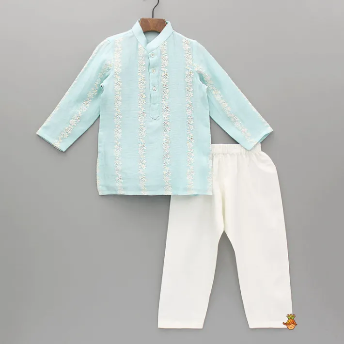 Outlet Blue Embroidered Kurta With Pyjama BOY Indian Ethnic Wear | Ethnic Sets