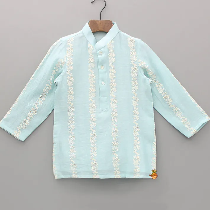 Outlet Blue Embroidered Kurta With Pyjama BOY Indian Ethnic Wear | Ethnic Sets