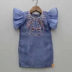 Sale Blue Embroidered Kurti With Pleated Sharara And Dupatta Ethnic Wear | Palazzos & Shararas
