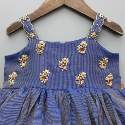 Fashion Blue Embroidered Strappy Layered Dress Ethnic Wear | Kurtis & Jumpsuits
