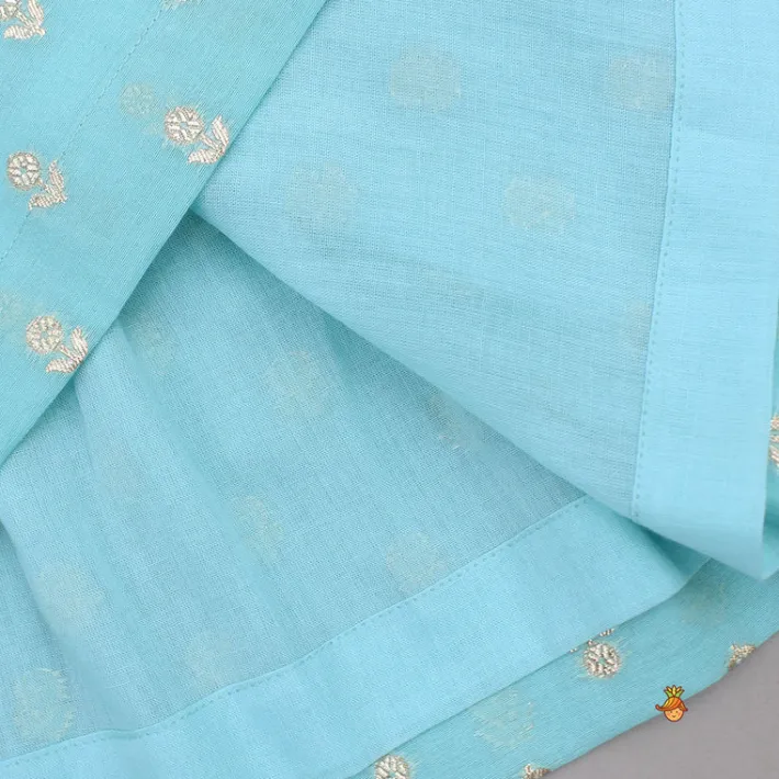 Outlet Blue Embroidered Strappy Kurti And Tiered Sharara With Dupatta Ethnic Wear | Palazzos & Shararas