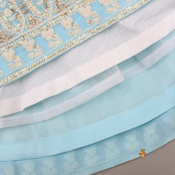 Best Blue Embroidered Top And Lehenga With Dupatta And Matching Potli Bag Ethnic Wear | Lehengas & Ghagras