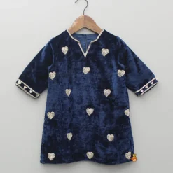 Hot Blue Embroidered Velvet Kurti And Pant Ethnic Wear | Churidars & Salwars