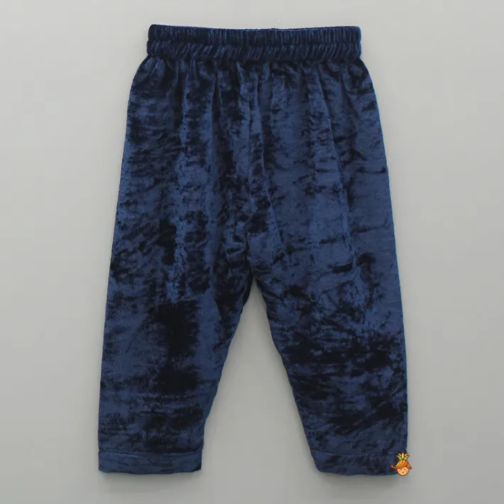 Hot Blue Embroidered Velvet Kurti And Pant Ethnic Wear | Churidars & Salwars