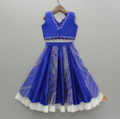 Sale Blue Embroidery And Cut Work Flowers Embellished Top And Lehenga Ethnic Wear | Lehengas & Ghagras