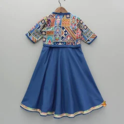 Online Blue Flared Kurti With Multicoloured Embroidered Jacket Ethnic Wear | Kurtis & Jumpsuits