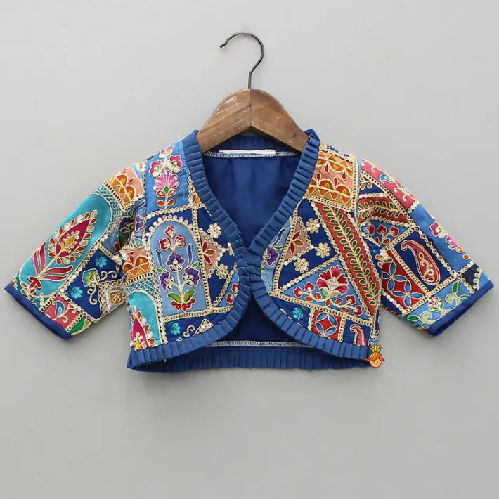 Online Blue Flared Kurti With Multicoloured Embroidered Jacket Ethnic Wear | Kurtis & Jumpsuits