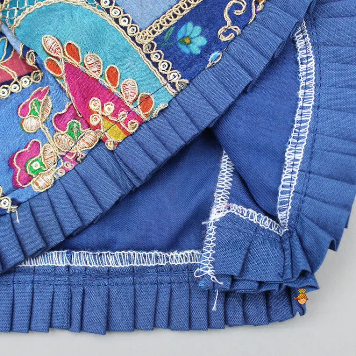 Online Blue Flared Kurti With Multicoloured Embroidered Jacket Ethnic Wear | Kurtis & Jumpsuits