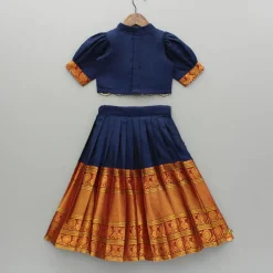 Clearance Blue Floral Embroidered Top And Pleated Lehenga Ethnic Wear | Lehengas & Ghagras