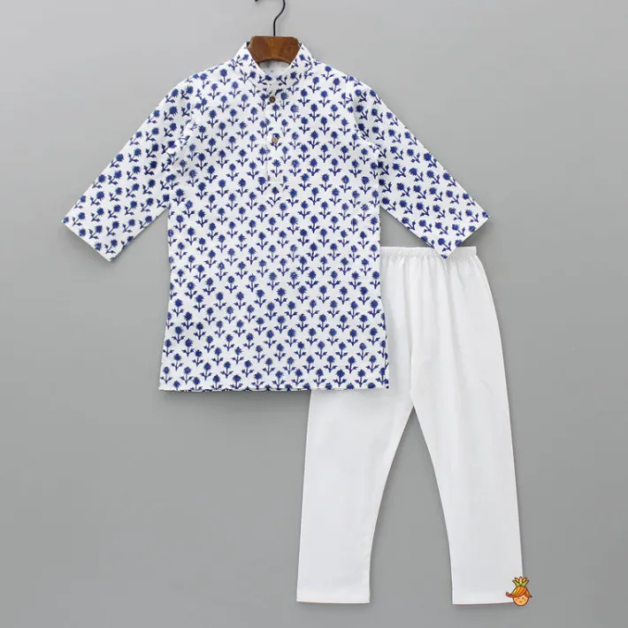 Best Blue Floral Printed Kurta And Pyjama BOY Indian Ethnic Wear | Ethnic Sets