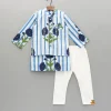 Outlet Blue Floral Printed Kurta With Gota Lace Detailed Jacket And Pyjama BOY Indian Ethnic Wear | Ethnic Sets