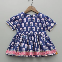 Best Blue Floral Printed Kurti With Pink Stripe Printed Layered Sharara Ethnic Wear | Palazzos & Shararas