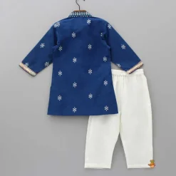 Discount Blue Gota Lace Work Placket Kurta And Pyjama BOY Indian Ethnic Wear | Ethnic Sets