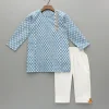 New Blue Hand Block Printed Kurta And Pyjama BOY Indian Ethnic Wear | Ethnic Sets