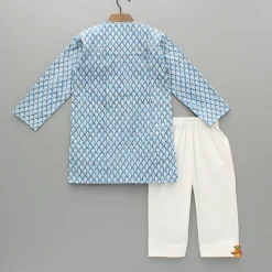 New Blue Hand Block Printed Kurta And Pyjama BOY Indian Ethnic Wear | Ethnic Sets
