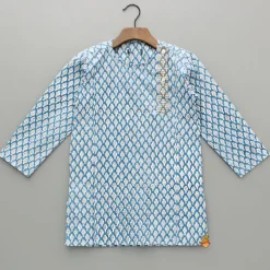 New Blue Hand Block Printed Kurta And Pyjama BOY Indian Ethnic Wear | Ethnic Sets