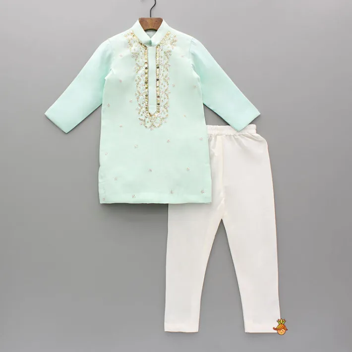 Online Blue Hand Embroidered Kurta And Churidar BOY Indian Ethnic Wear | Ethnic Sets