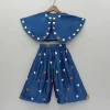 Outlet Blue Heart Embroidered Cape Attached Top And Flared Palazzo Ethnic Wear | Palazzos & Shararas