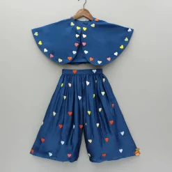 Outlet Blue Heart Embroidered Cape Attached Top And Flared Palazzo Ethnic Wear | Palazzos & Shararas