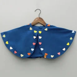 Outlet Blue Heart Embroidered Cape Attached Top And Flared Palazzo Ethnic Wear | Palazzos & Shararas