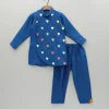 Outlet Blue Heart Embroidered Flap Kurta And Pyjama BOY Indian Ethnic Wear | Ethnic Sets
