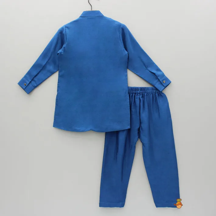 Outlet Blue Heart Embroidered Flap Kurta And Pyjama BOY Indian Ethnic Wear | Ethnic Sets