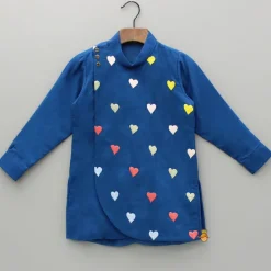 Outlet Blue Heart Embroidered Flap Kurta And Pyjama BOY Indian Ethnic Wear | Ethnic Sets