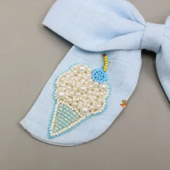 Sale Blue Ice Cream Embroidered Bowie Hair Clip Hair Accessories | Hair Clips