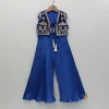 Hot Blue Jumpsuit With Velvet Embroidered Jacket Ethnic Wear