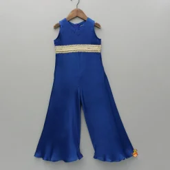 Hot Blue Jumpsuit With Velvet Embroidered Jacket Ethnic Wear