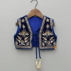 Hot Blue Jumpsuit With Velvet Embroidered Jacket Ethnic Wear