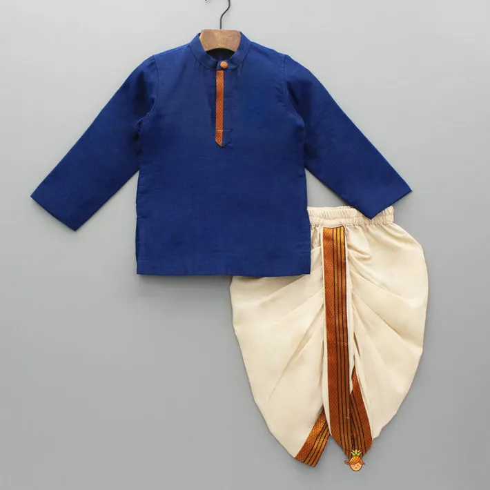 Best Blue Kurta And Beige Dhoti BOY Twinning Sets | Indian Ethnic Wear