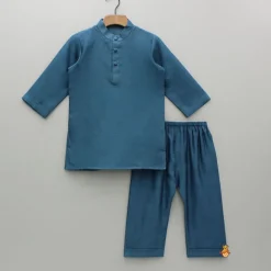 Outlet Blue Kurta And Floral Hand Block Printed Jacket And Pyjama BOY Twinning Sets | Indian Ethnic Wear