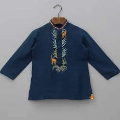 Clearance Blue Kurta With Animal Embroidery And Pyjama BOY Twinning Sets | Indian Ethnic Wear
