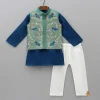 Discount Blue Kurta With Bird Embroidered Green Jacket And Pyjama BOY Indian Ethnic Wear | Ethnic Sets