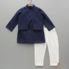 Best Blue Kurta With Diagonal Button Detail Jacket And Pyjama BOY Twinning Sets | Indian Ethnic Wear
