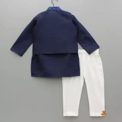 Best Blue Kurta With Diagonal Button Detail Jacket And Pyjama BOY Twinning Sets | Indian Ethnic Wear