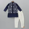 Fashion Blue Kurta With Fringed Jacket And Churidar BOY Indian Ethnic Wear | Ethnic Sets