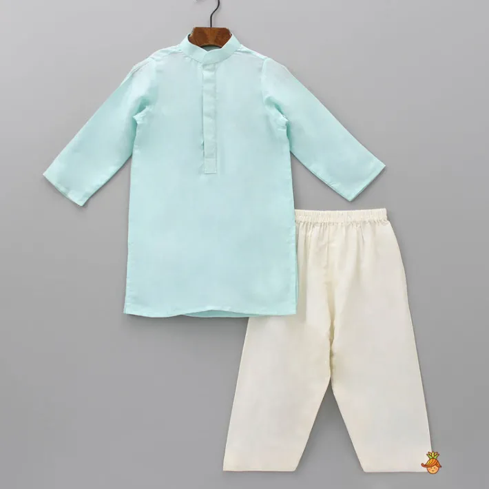 Outlet Blue Kurta With Pocket Detail Embroidered Jacket And Pyjama BOY Indian Ethnic Wear | Ethnic Sets