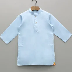New Blue Kurta With Printed Embroidered Jacket And Pyjama BOY Indian Ethnic Wear | Ethnic Sets