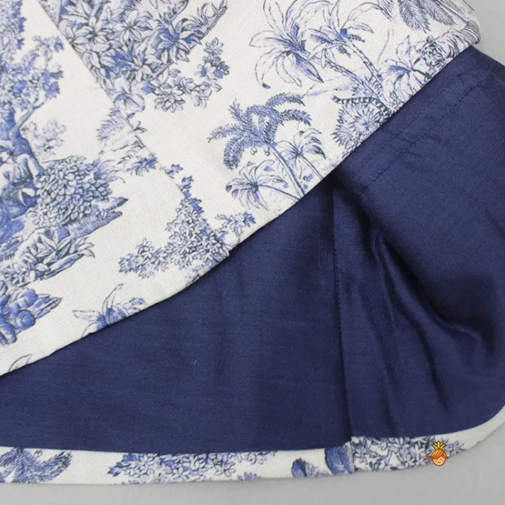 Clearance Blue Kurta With Printed Jacket And Pyjama BOY Indian Ethnic Wear | Ethnic Sets