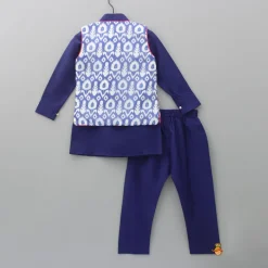 Sale Blue Kurta With Printed Stylish Jacket And Pyjama BOY Twinning Sets | Indian Ethnic Wear