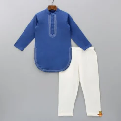 Discount Blue Kurta With Stylish Hem And Pyjama BOY Indian Ethnic Wear | Ethnic Sets