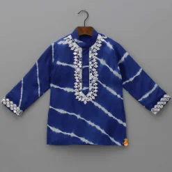 Sale Blue Lehariya Striped Kurta With White Pyjama BOY Indian Ethnic Wear | Ethnic Sets