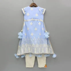 Outlet Blue Long Embroidered Kurti With Strappy Top And Pant Ethnic Wear | Churidars & Salwars