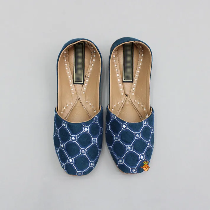 Outlet Blue Mirror Work Embroidered Jutti BOY Shoes